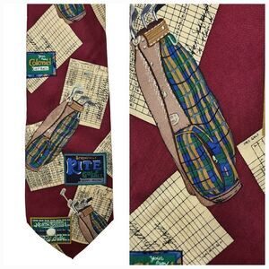Men's Funky Vintage Silk Golf Bag Neck Tie Golfer Theme Novelty Wide Necktie